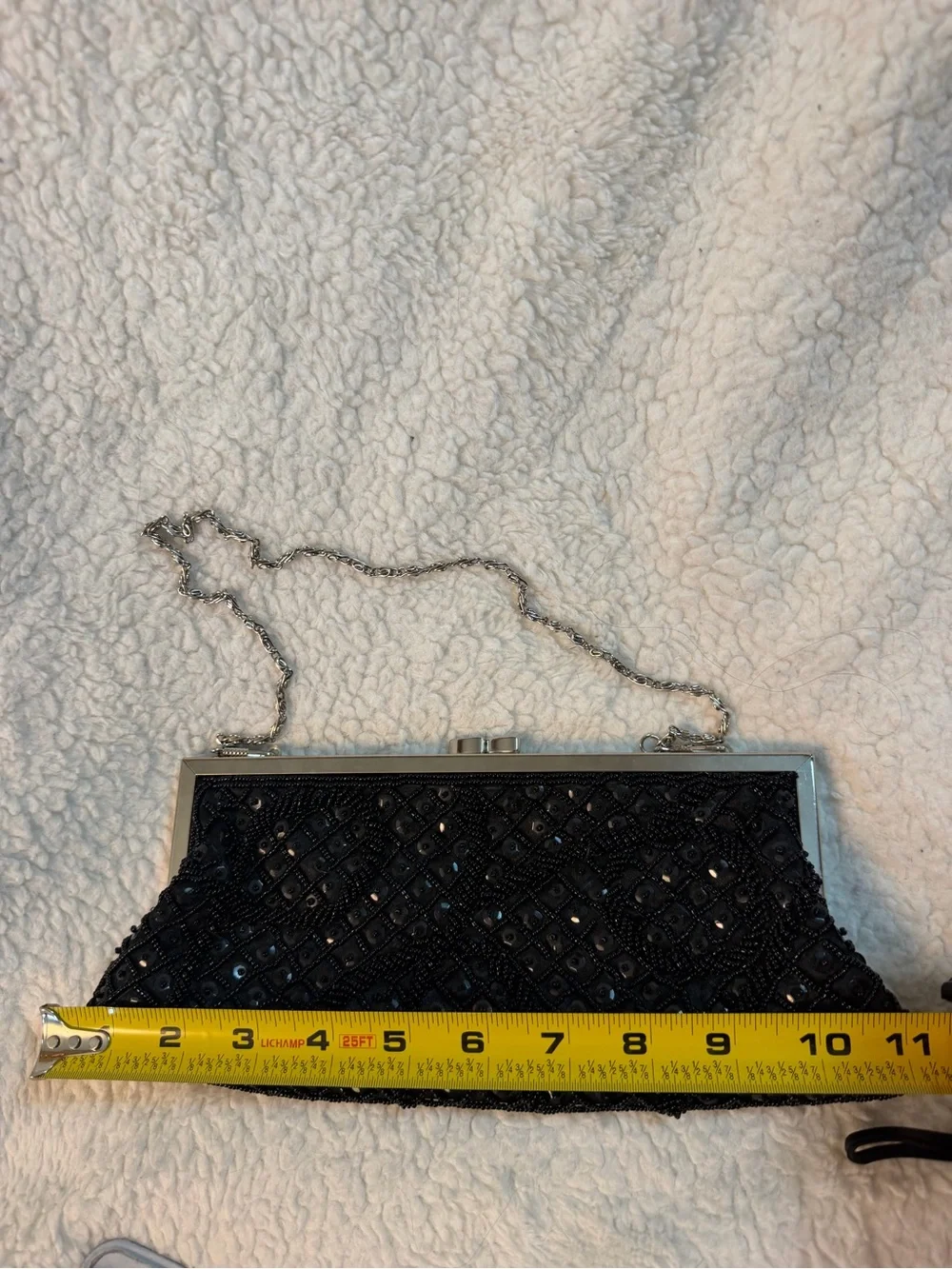 Vintage Black Beaded Evening Clutch with Chain Strap